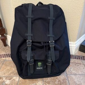 MONSTER ENERGY Black Backpack 16”x19”-Shows Wear